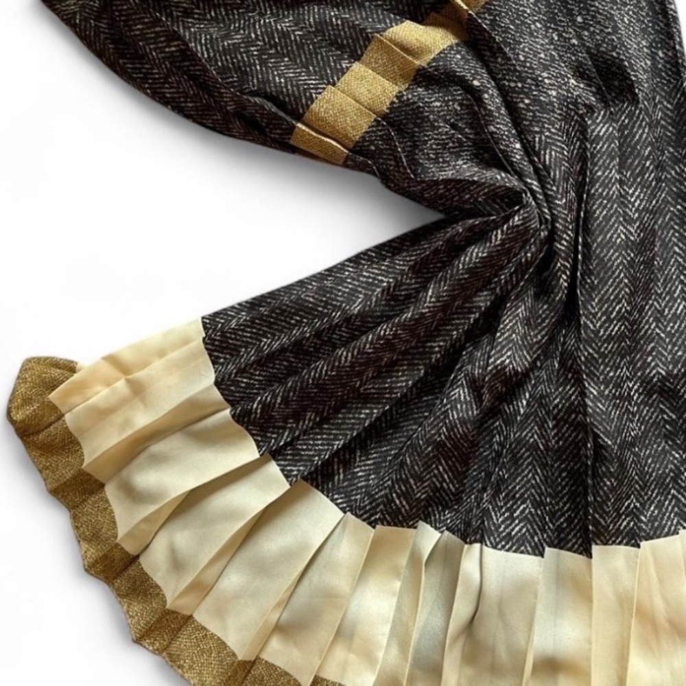 Max Mara Pleated Hereingbone Print Striped MIDI Dress‎ 8 - Picture 10 of 12